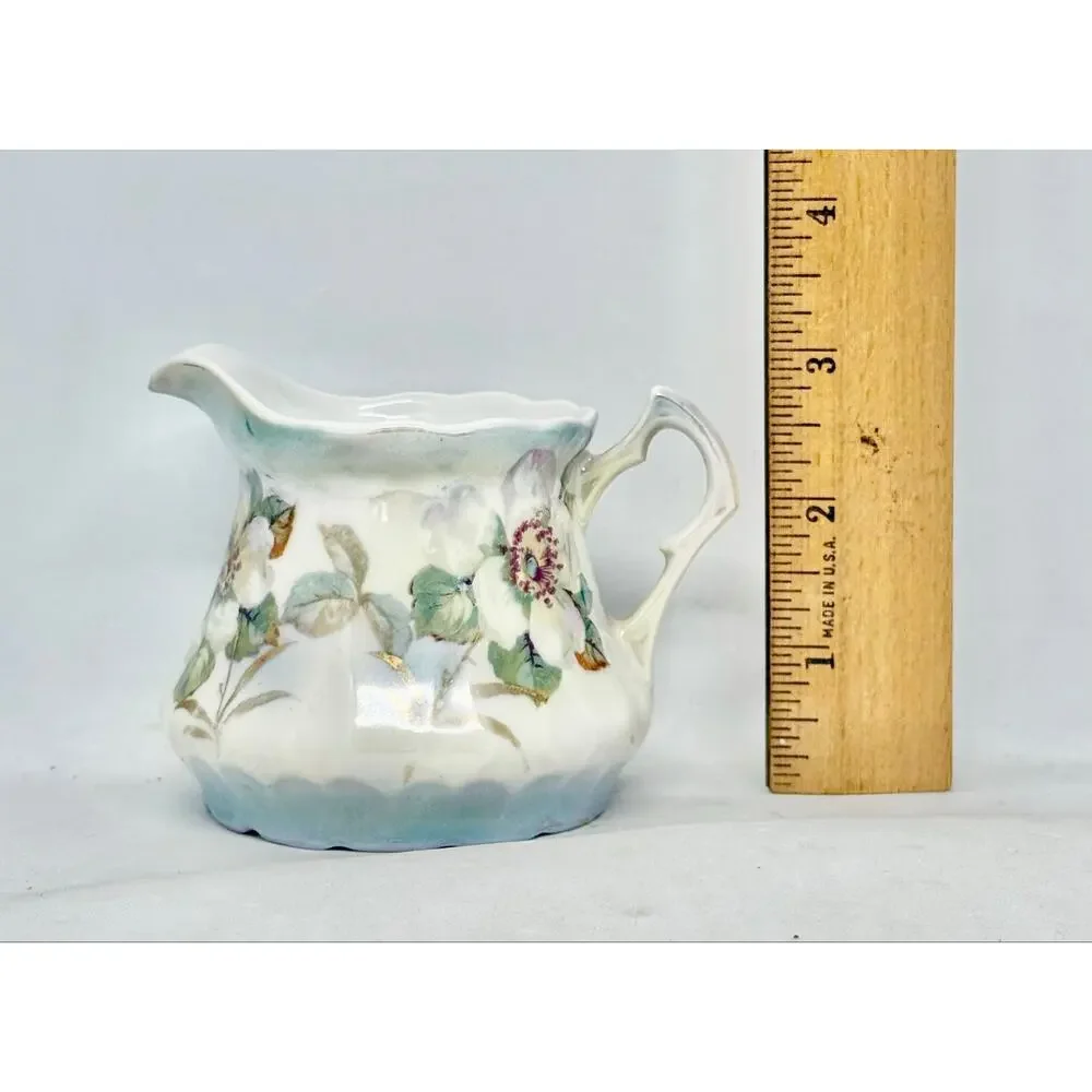 Vintage Bavarian Porcelain Creamer Hand-Painted Floral Body Red Germany Mark